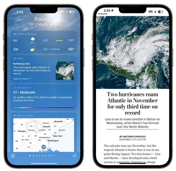 仓山苹果14维修分享iPhone 14手机如何看天气时顺带看新闻 