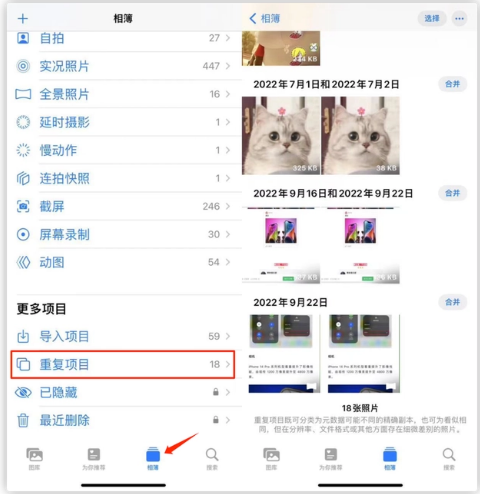 仓山苹果手机维修分享iOS 16 中相册重复项目功能使用方法 